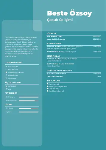 Çocuk Gelişimi Bölümü CV Örnekleri cv indir